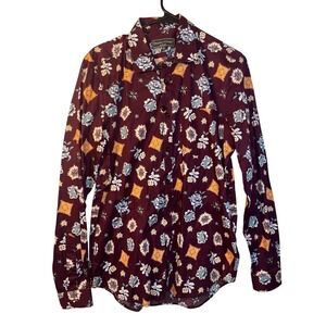 Paisley & Gray Slim Fit Burgundy Floral Holiday Print Dress Shirt Mens Medium